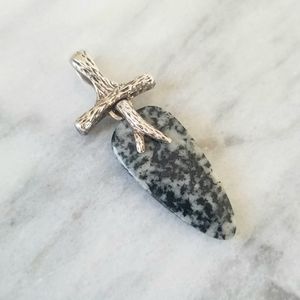 WK Whitney Kelly 925 Sterling Silver Stone Teardrop Black Gray Vintage Pendant
